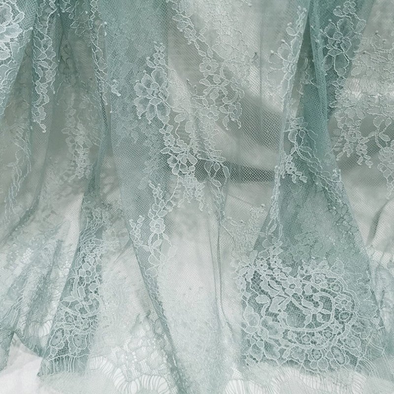 Semi-Sheer Eyelash Placement Lace Fabric for Women's Wear Wholesale Su 9